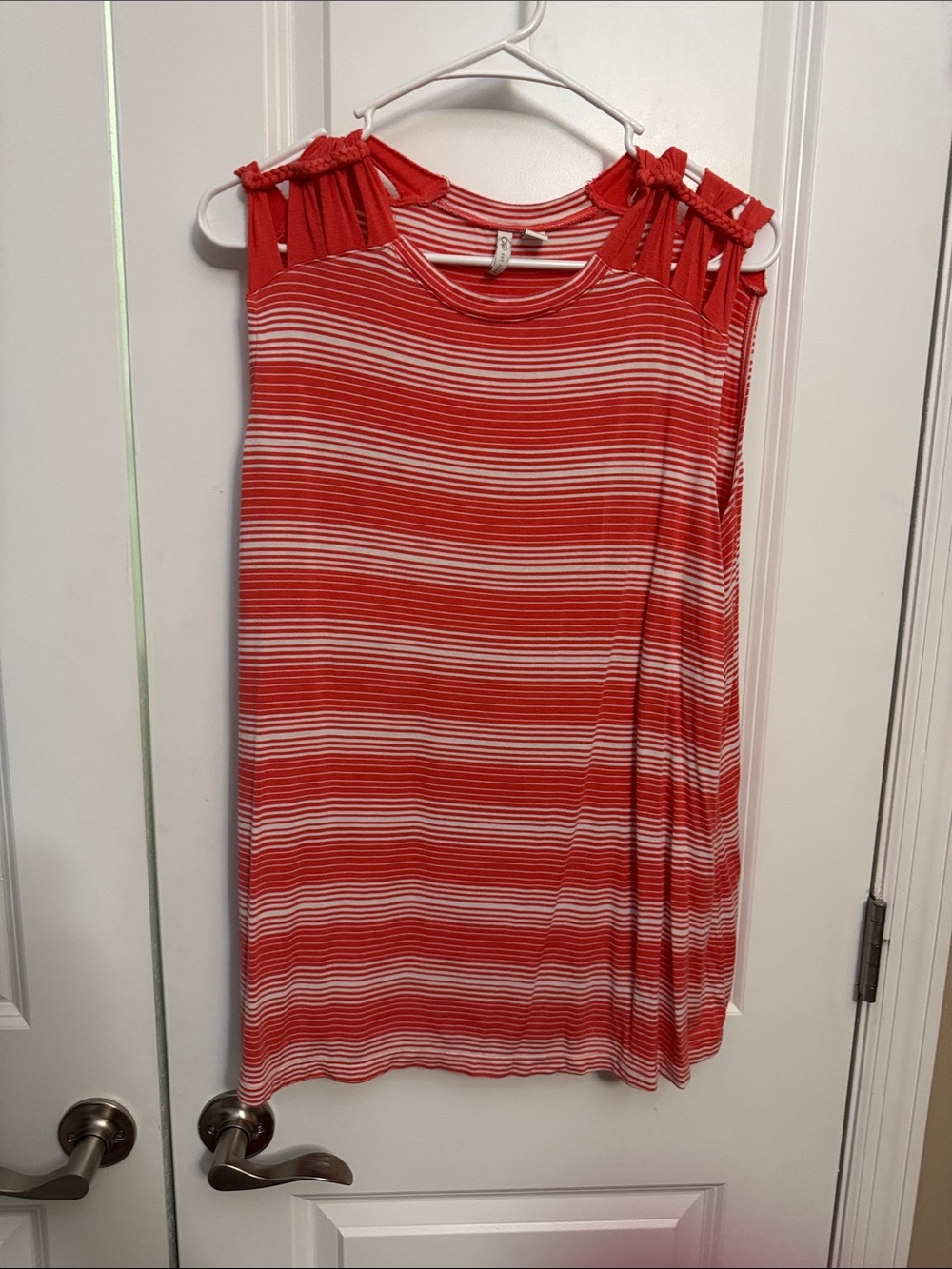 Cato Coral and White Striped Sleeveless Tie-Shoulder Top